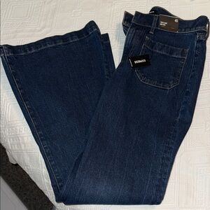 Express Dark Blue Flare & Wide Leg Jeans